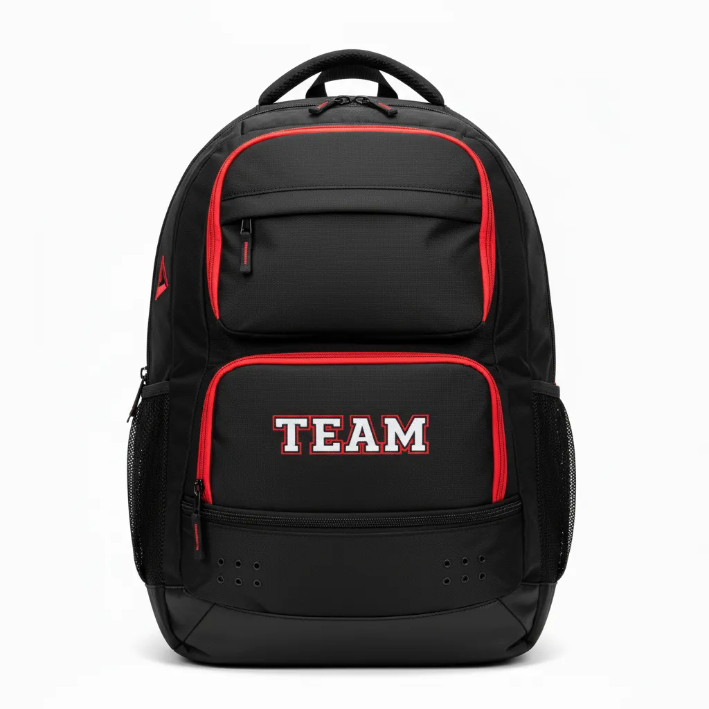 Custom Soccer Backpack - Black, Red - Front View - Kinexa Sportswear