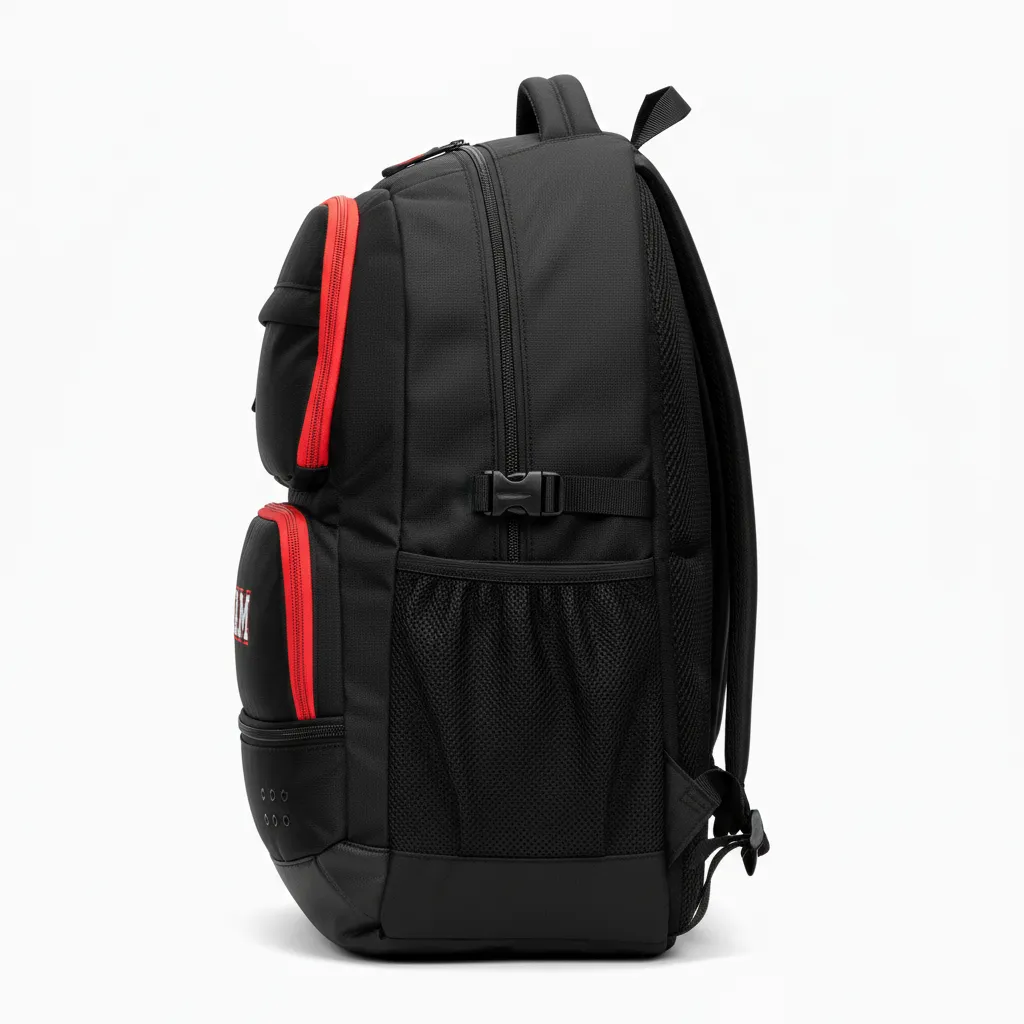 Custom Soccer Backpack - Black, Red - Side View - Kinexa Sportswear