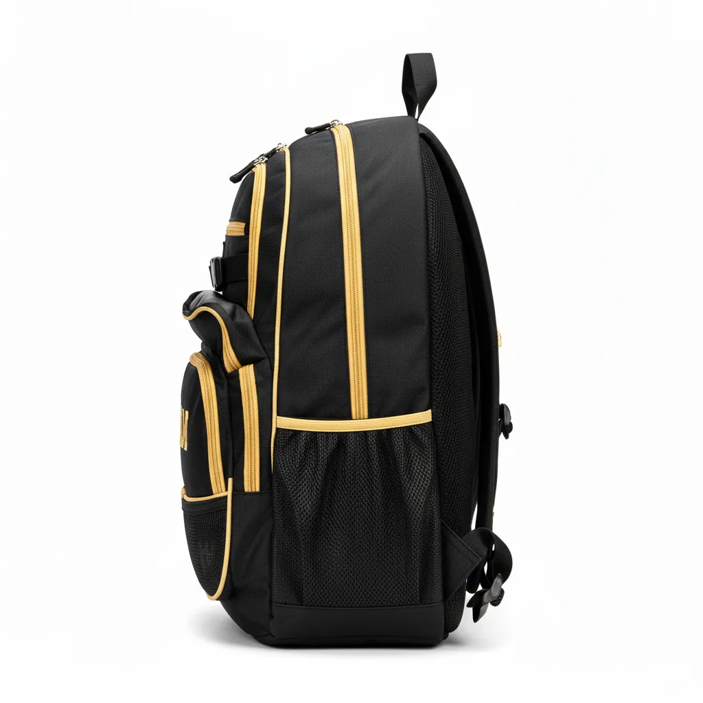 Custom Soccer Backpack - Black, Gold - Vegas - Side View - Kinexa Sportswear