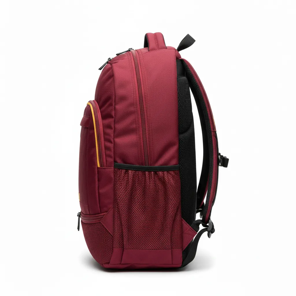Custom Soccer Backpack - Burgundy, Gold - Side View - Kinexa Sportswear