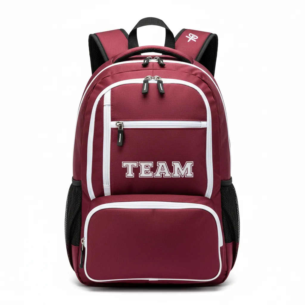 Custom Soccer Backpack - Burgundy, White - Front View - Kinexa Sportswear