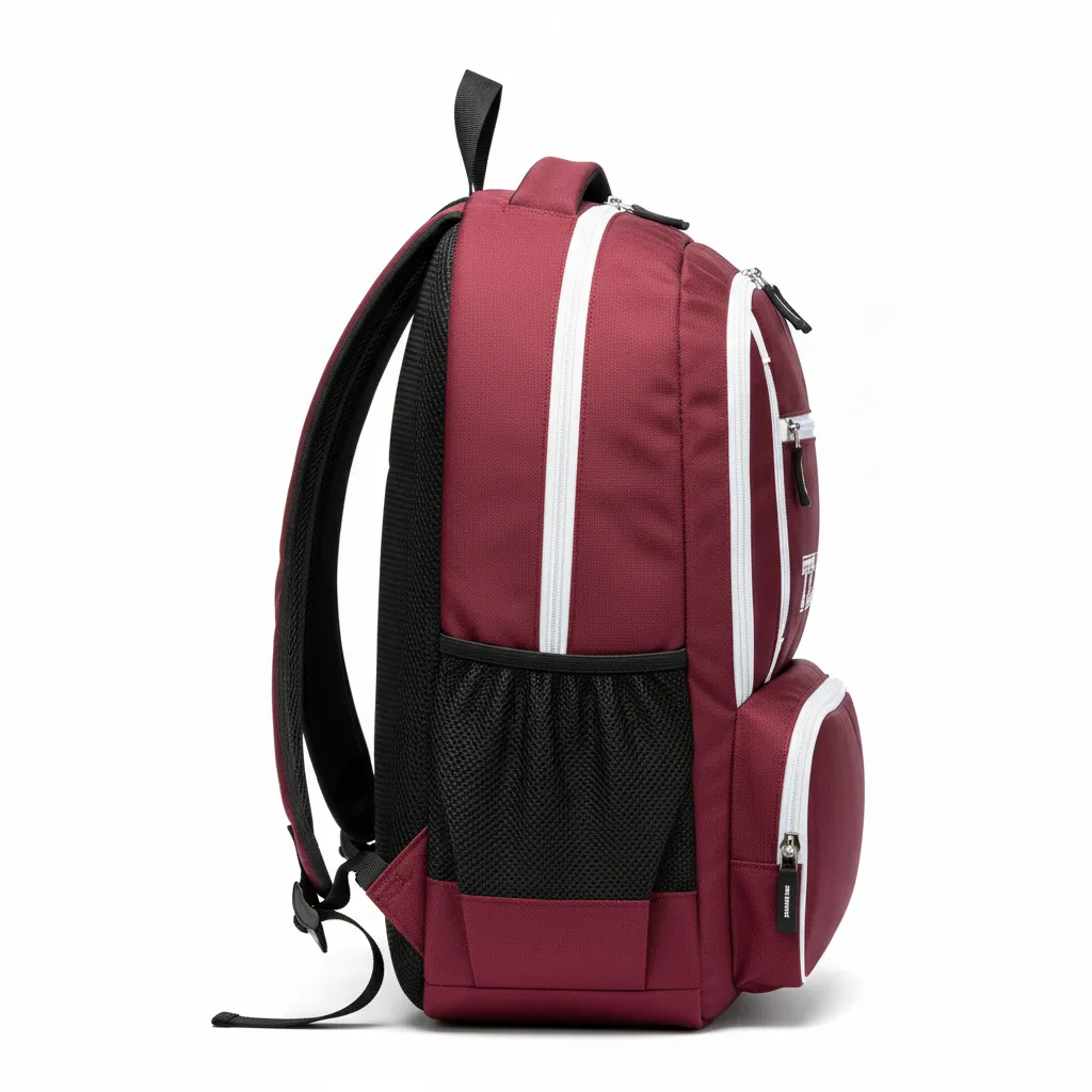 Custom Soccer Backpack - Burgundy, White - Side View - Kinexa Sportswear