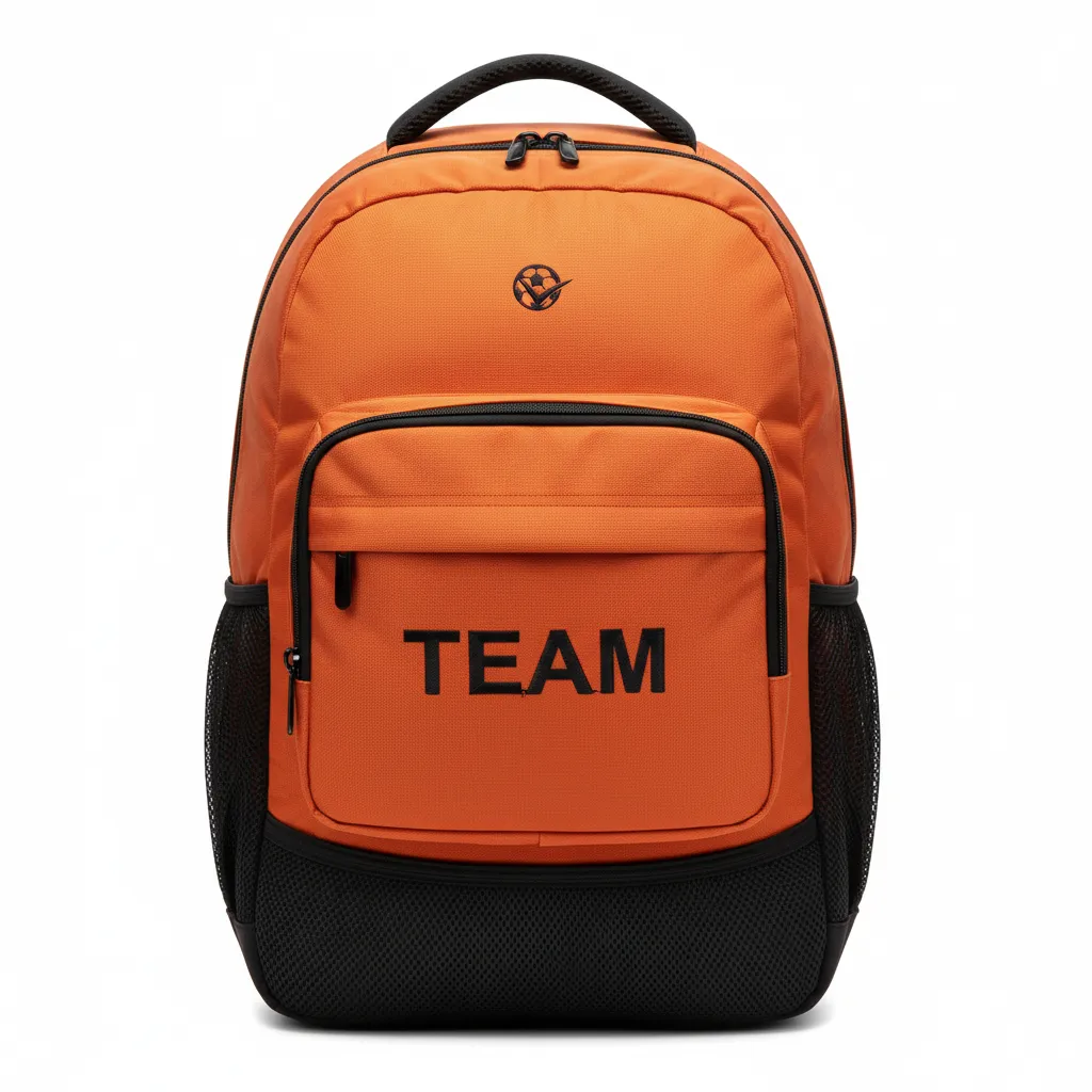 Custom Soccer Backpack - Burnt, Orange, Black - Front View - Kinexa Sportswear
