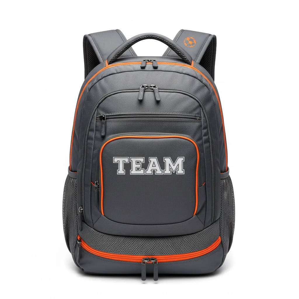 Custom Soccer Backpack - Orange - Charcoal Neon - Front View - Kinexa Sportswear