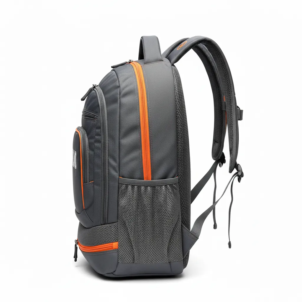 Custom Soccer Backpack - Orange - Charcoal Neon - Side View - Kinexa Sportswear