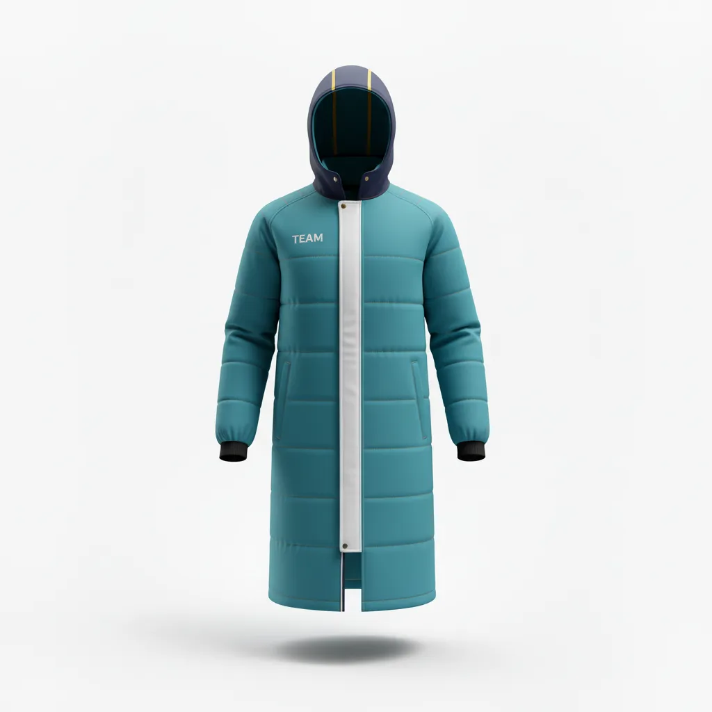 Custom Soccer Bench Jacket - White - Coat Aqua - Front View - Kinexa Sportswear