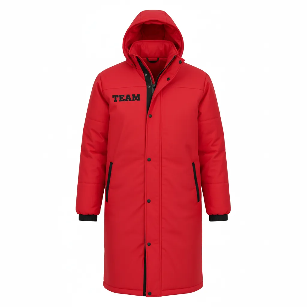 Custom Soccer Bench Jacket - Red, Black - Coat Athletic - Front View - Kinexa Sportswear