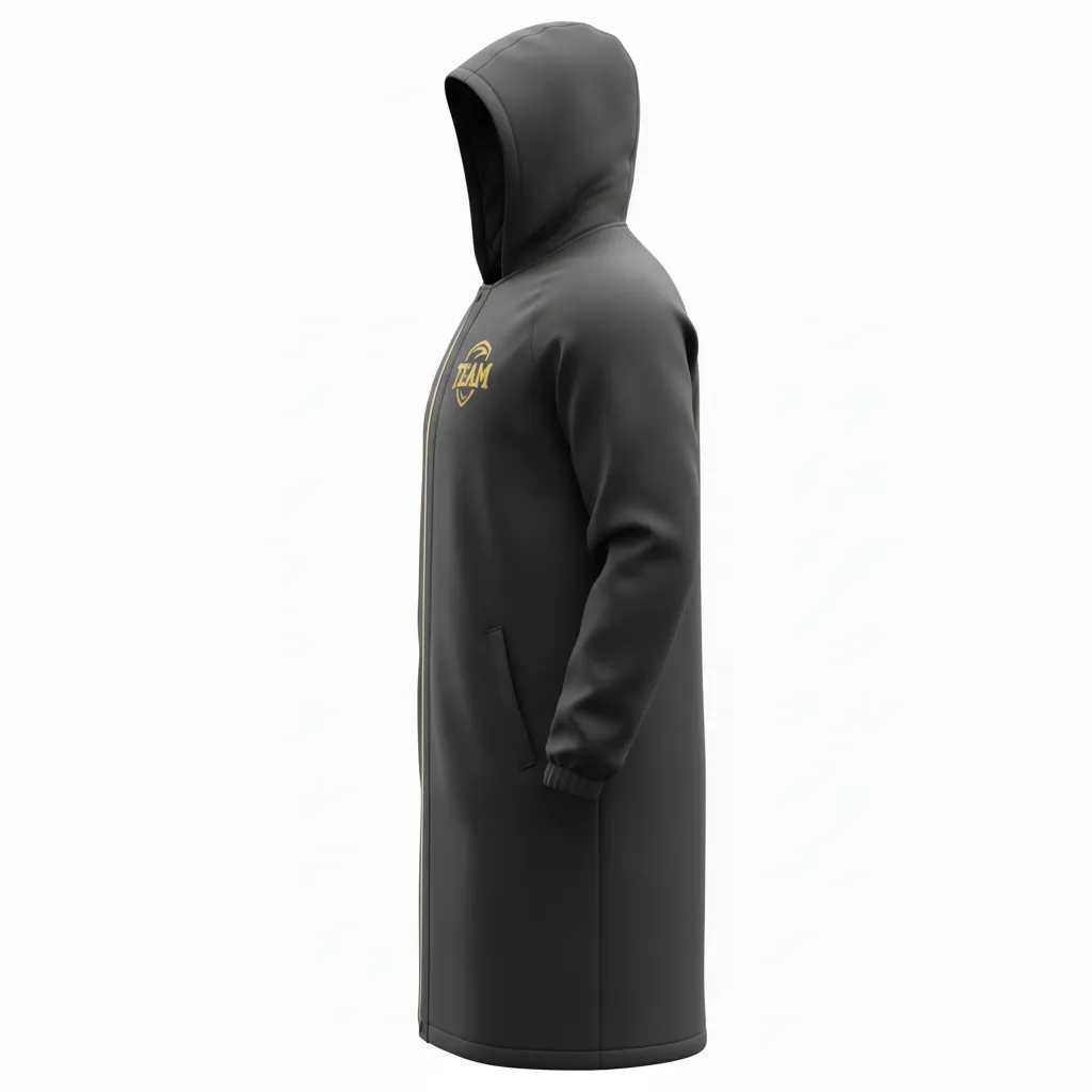 Custom Soccer Bench Jacket - Black, Gold, White - Coat - Side View - Kinexa Sportswear