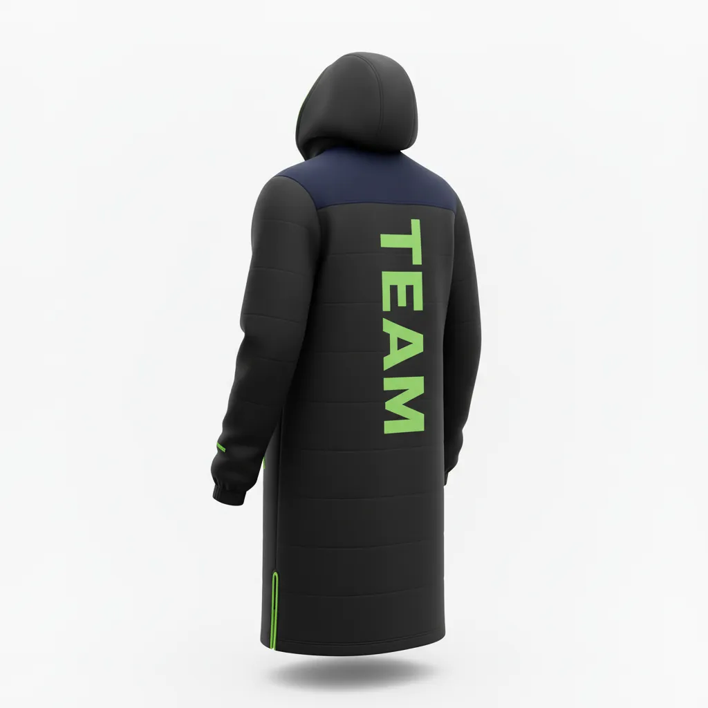 Custom Soccer Bench Jacket - Black, Green - Coat Neon - Back View - Kinexa Sportswear