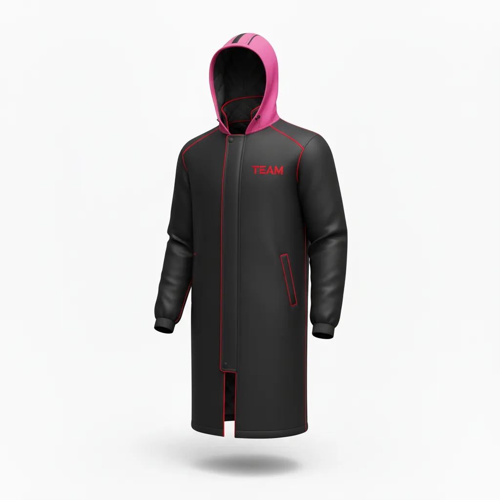 Custom Soccer Bench Jacket - Black, Red - Coat - Front View - Kinexa Sportswear