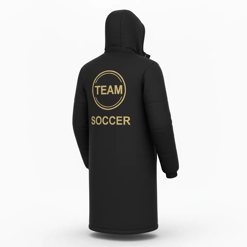 Custom Soccer Bench Jacket - Black, Gold - Coat Vegas - Back View - Kinexa Sportswear