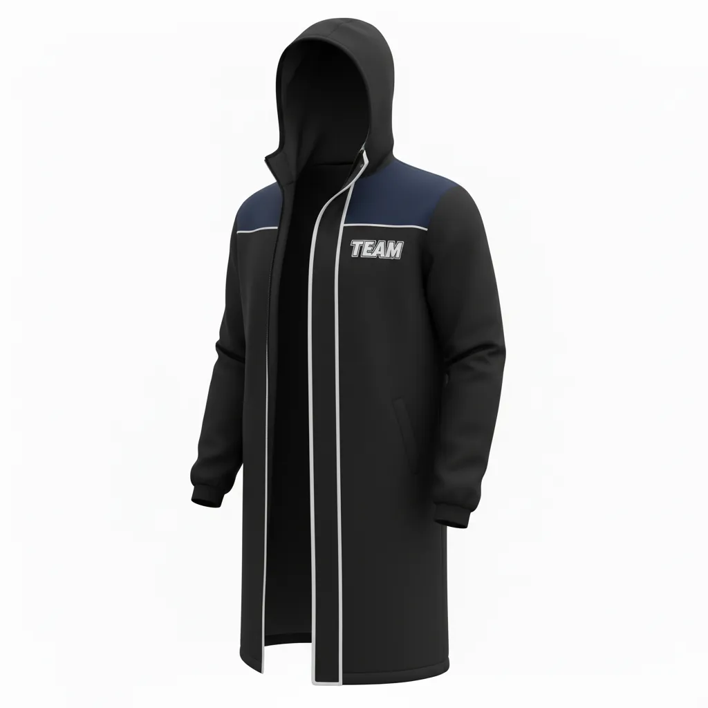 Custom Soccer Bench Jacket - Black, White - Coat - Front View - Kinexa Sportswear