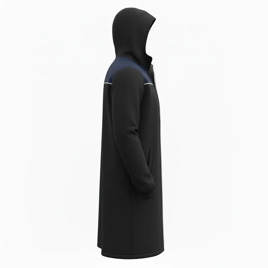 Custom Soccer Bench Jacket - Black, White - Coat - Side View - Kinexa Sportswear