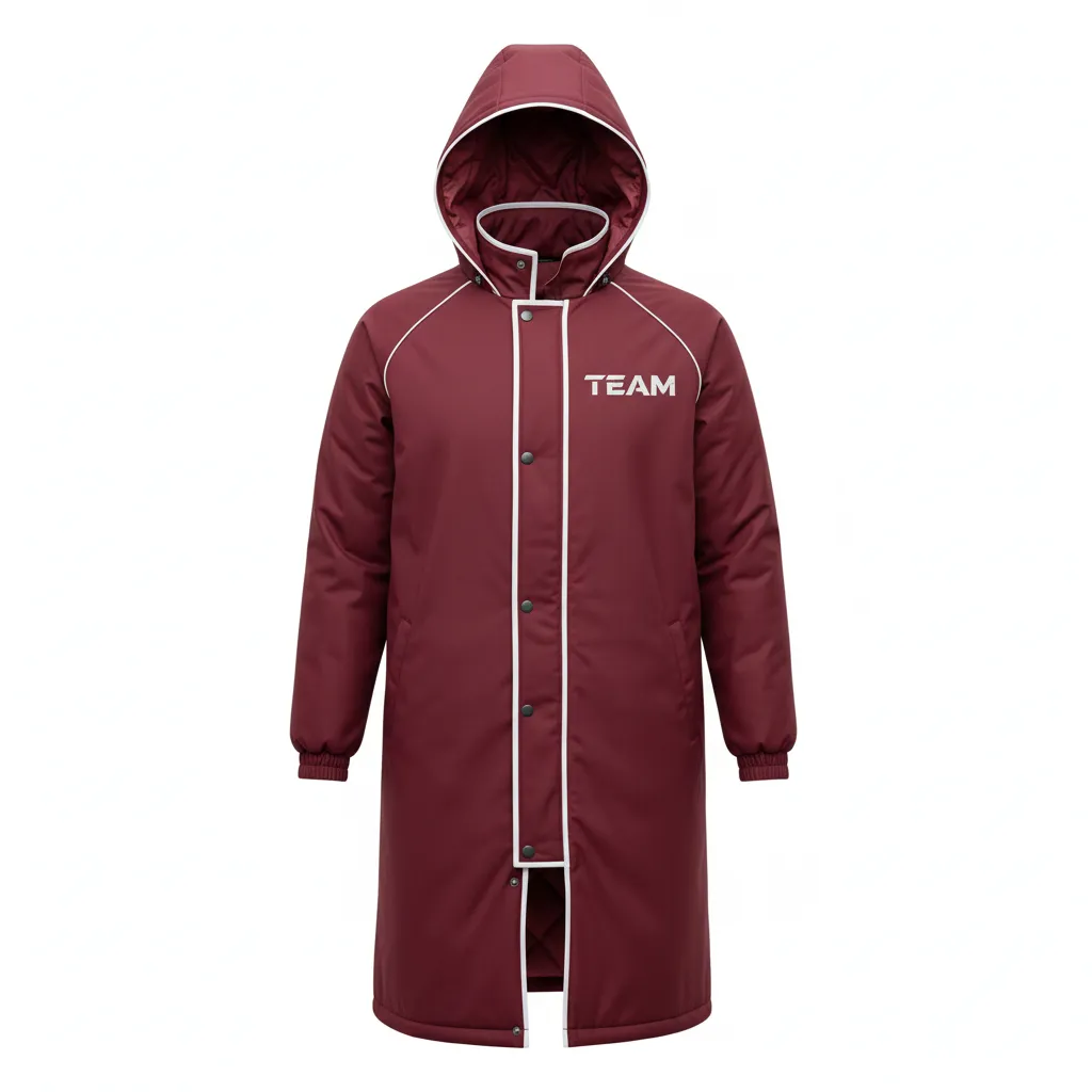 Custom Soccer Bench Jacket - Burgundy, White - Coat - Front View - Kinexa Sportswear