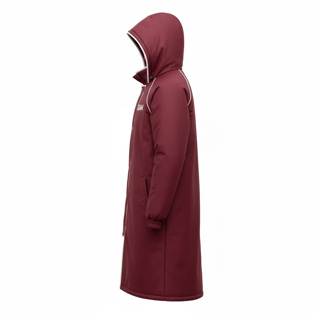 Custom Soccer Bench Jacket - Burgundy, White - Coat - Side View - Kinexa Sportswear