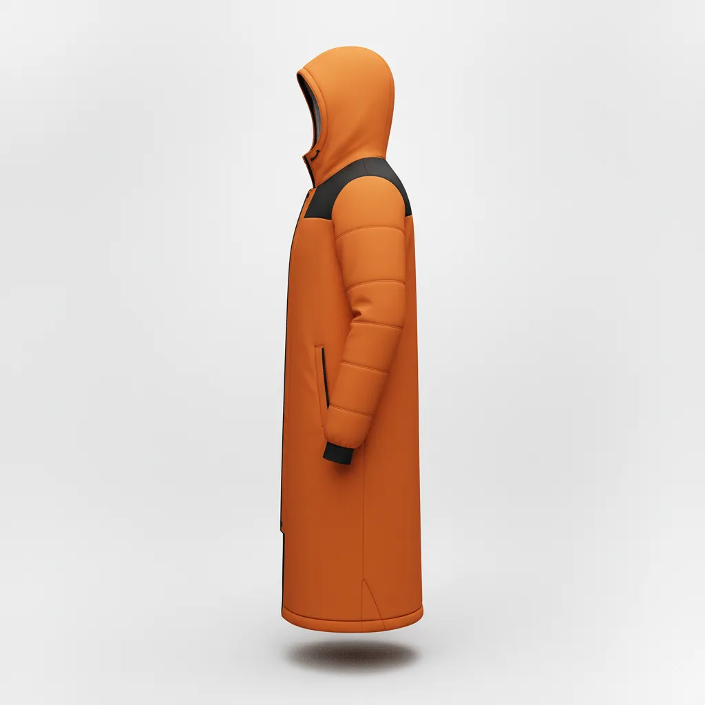 Custom Soccer Bench Jacket - Burnt, Orange, Black - Coat - Side View - Kinexa Sportswear