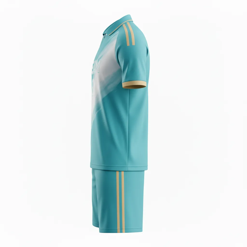 Custom Soccer Collard Soccer Uniform - White - Collared Aqua Wave - Side View - Kinexa Sportswear