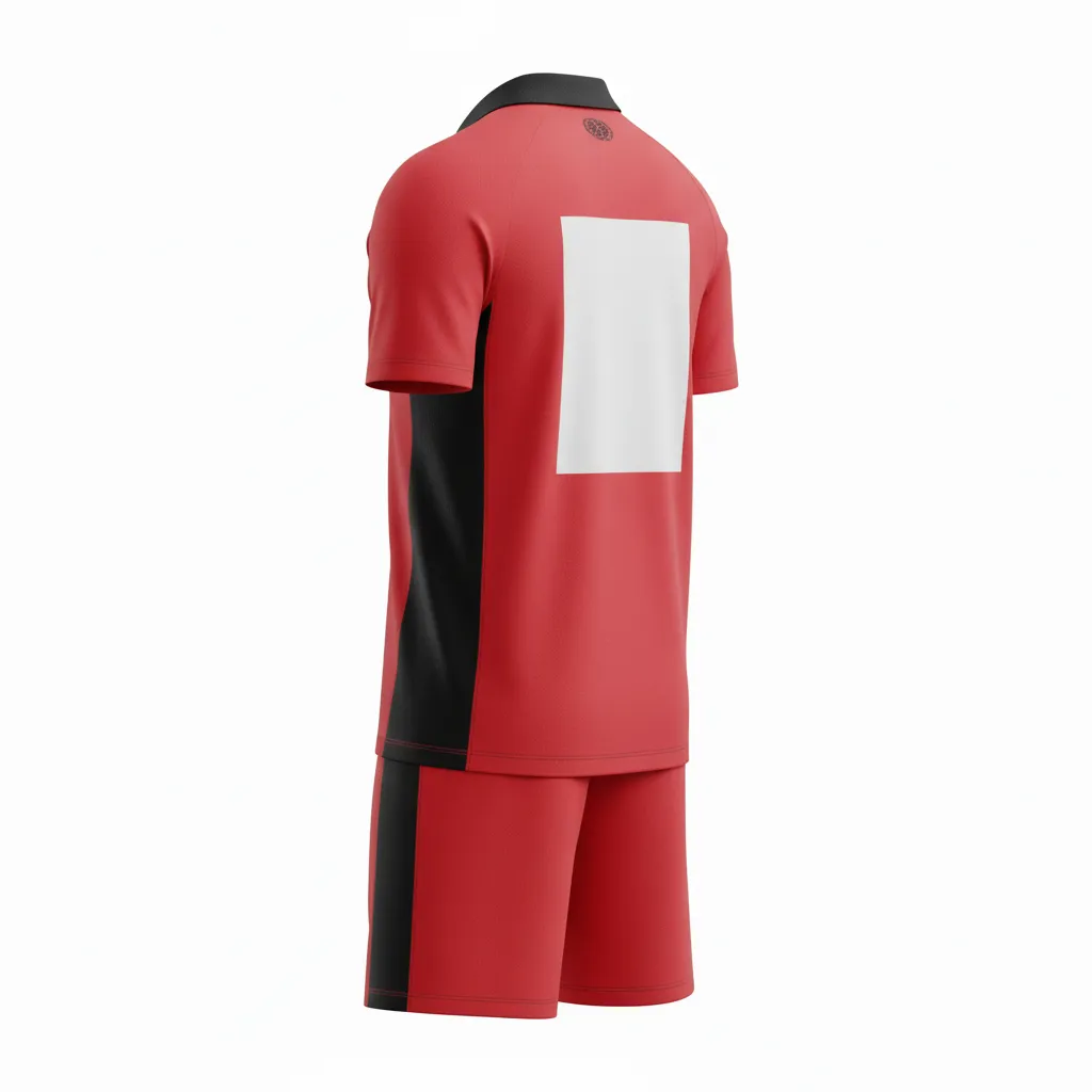 Custom Soccer Collard Soccer Uniform - Red, Black - Collared Athletic Shoulder Yoke - Back View - Kinexa Sportswear