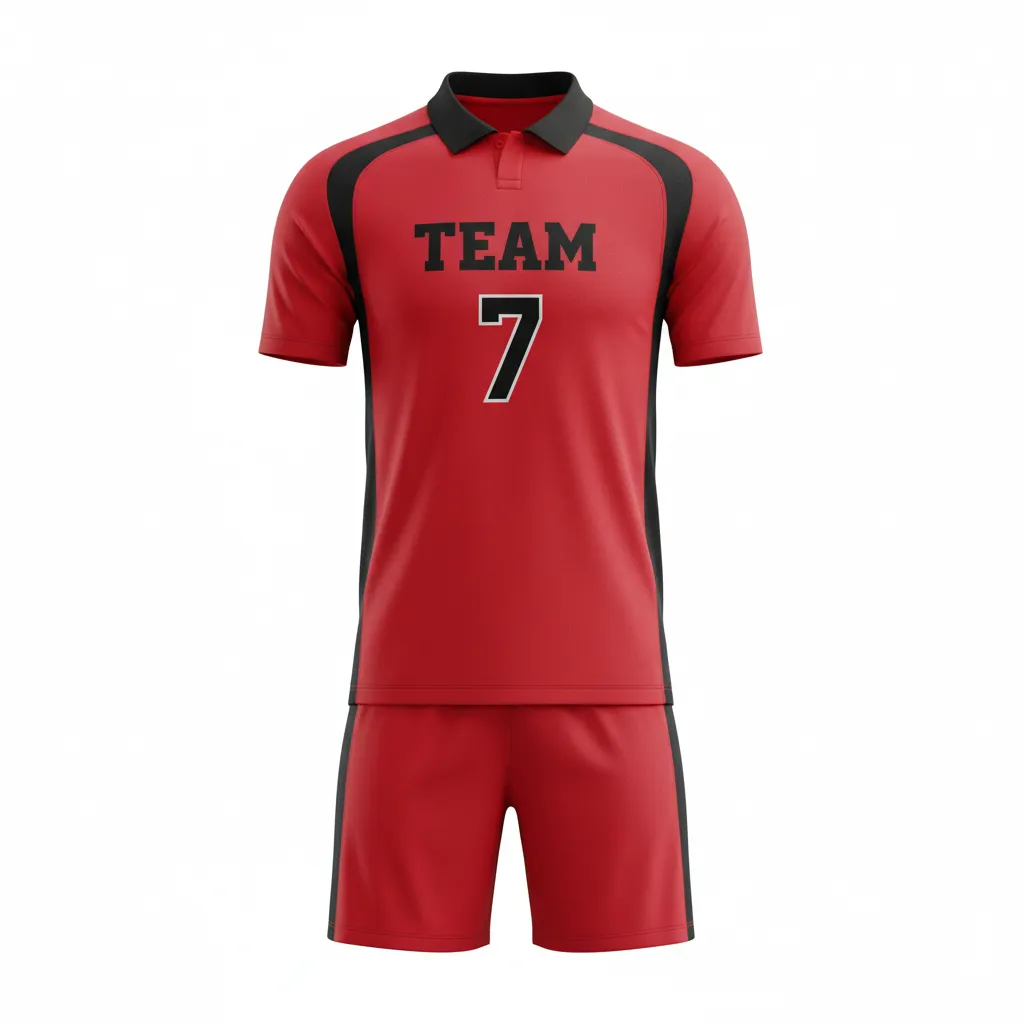 Custom Soccer Collard Soccer Uniform - Red, Black - Collared Athletic Shoulder Yoke - Front View - Kinexa Sportswear