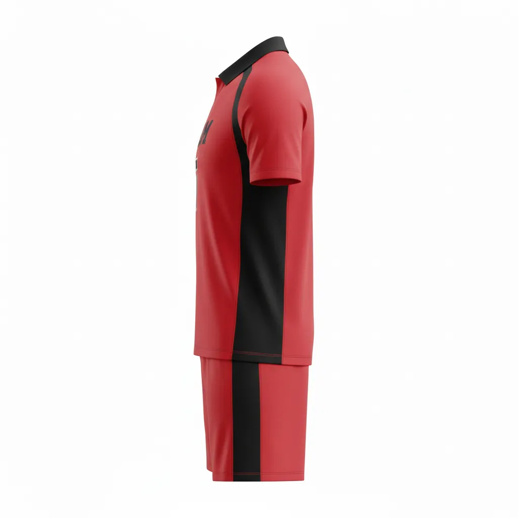 Custom Soccer Collard Soccer Uniform - Red, Black - Collared Athletic Shoulder Yoke - Side View - Kinexa Sportswear