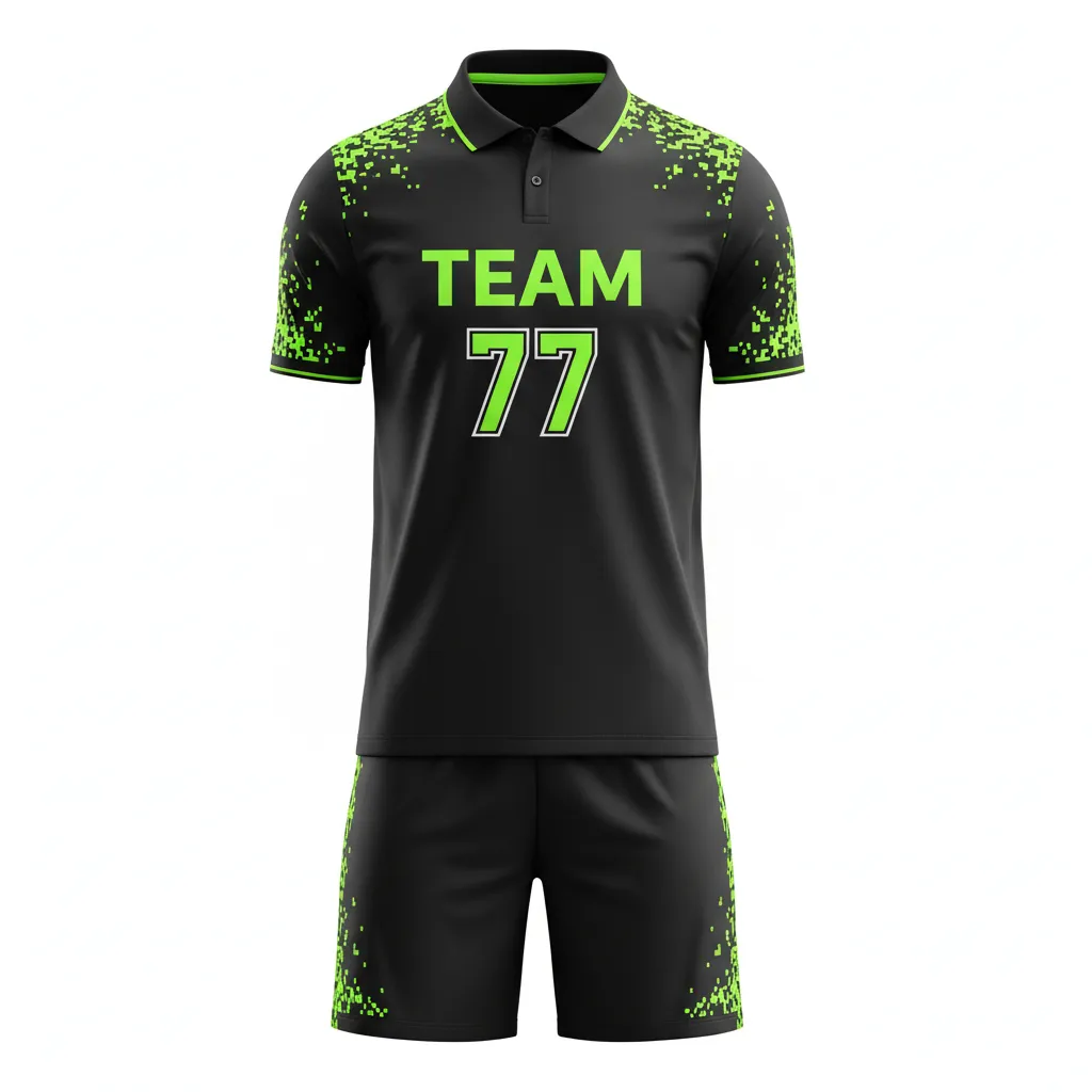 Custom Soccer Collard Soccer Uniform - Black, Green - Collared Neon Digital - Front View - Kinexa Sportswear