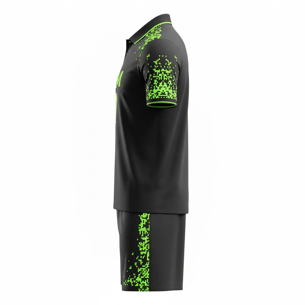 Custom Soccer Collard Soccer Uniform - Black, Green - Collared Neon Digital - Side View - Kinexa Sportswear