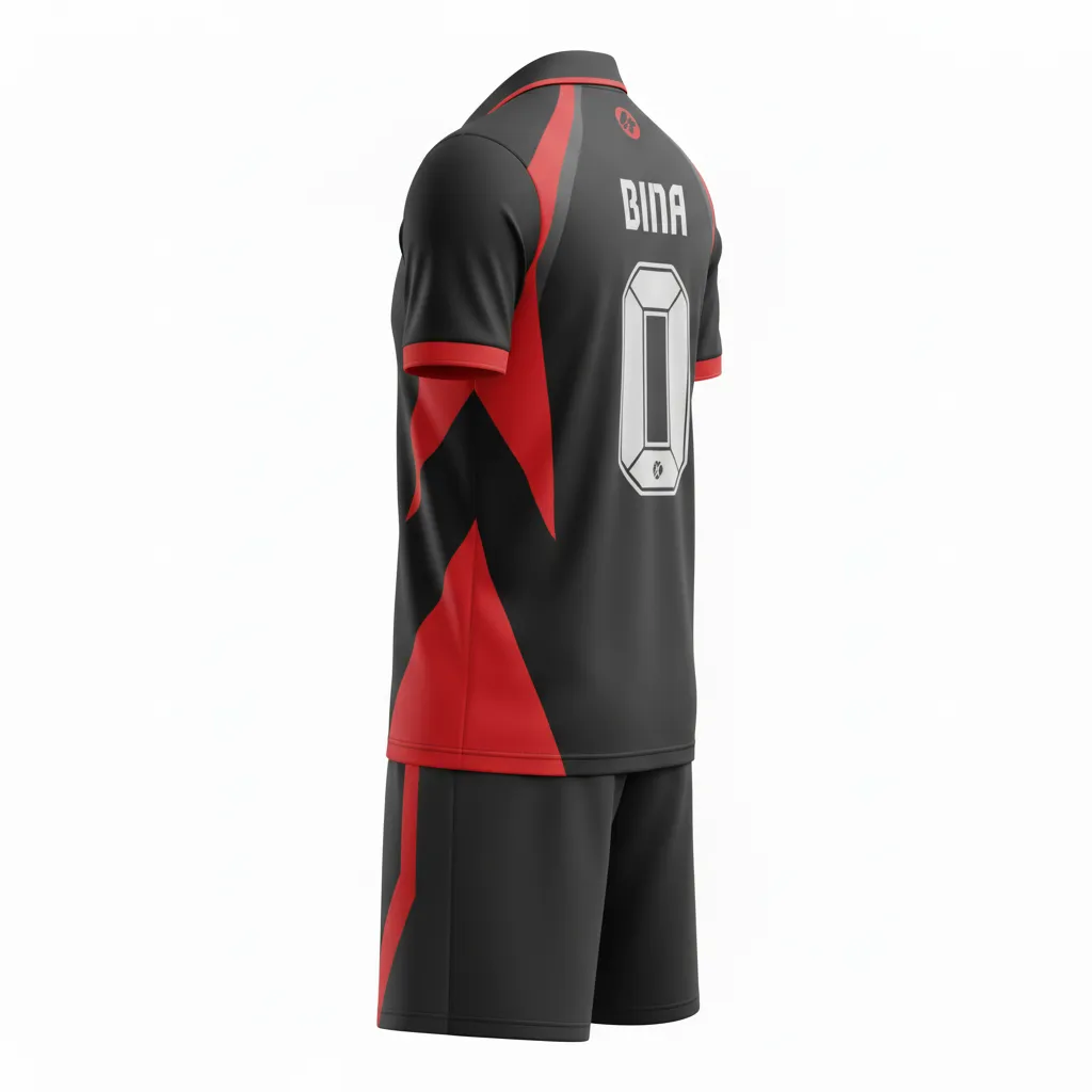 Custom Soccer Collard Soccer Uniform - Black, Red, Grey - Collared Modern Tech - Back View - Kinexa Sportswear
