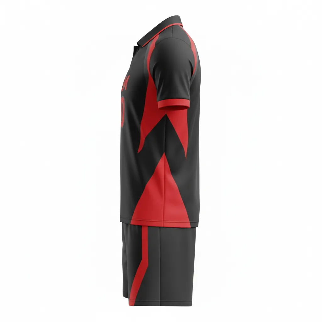 Custom Soccer Collard Soccer Uniform - Black, Red, Grey - Collared Modern Tech - Side View - Kinexa Sportswear