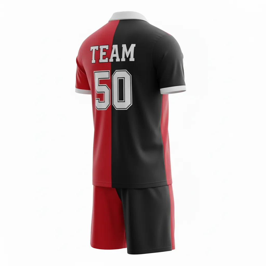 Custom Soccer Collard Soccer Uniform - Black, Red, White - Collared Split - Back View - Kinexa Sportswear
