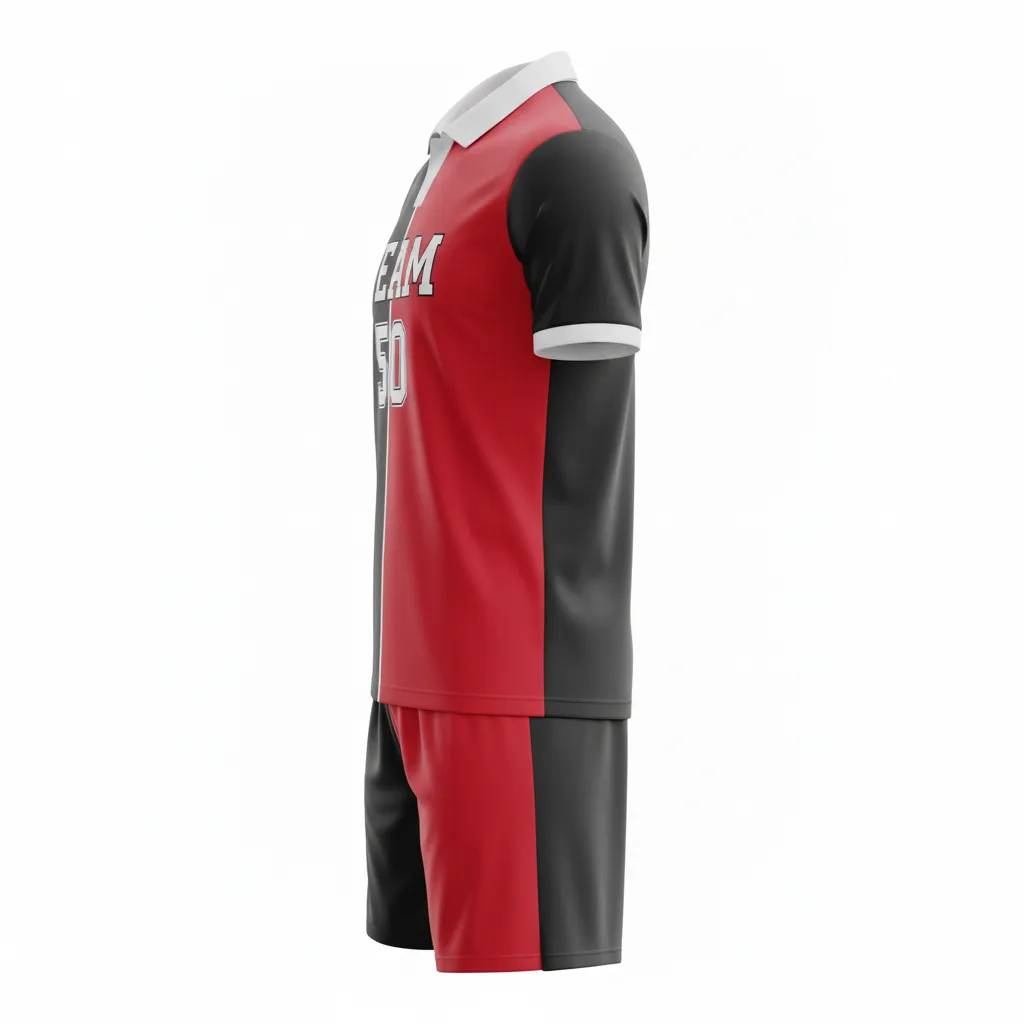 Custom Soccer Collard Soccer Uniform - Black, Red, White - Collared Split - Side View - Kinexa Sportswear