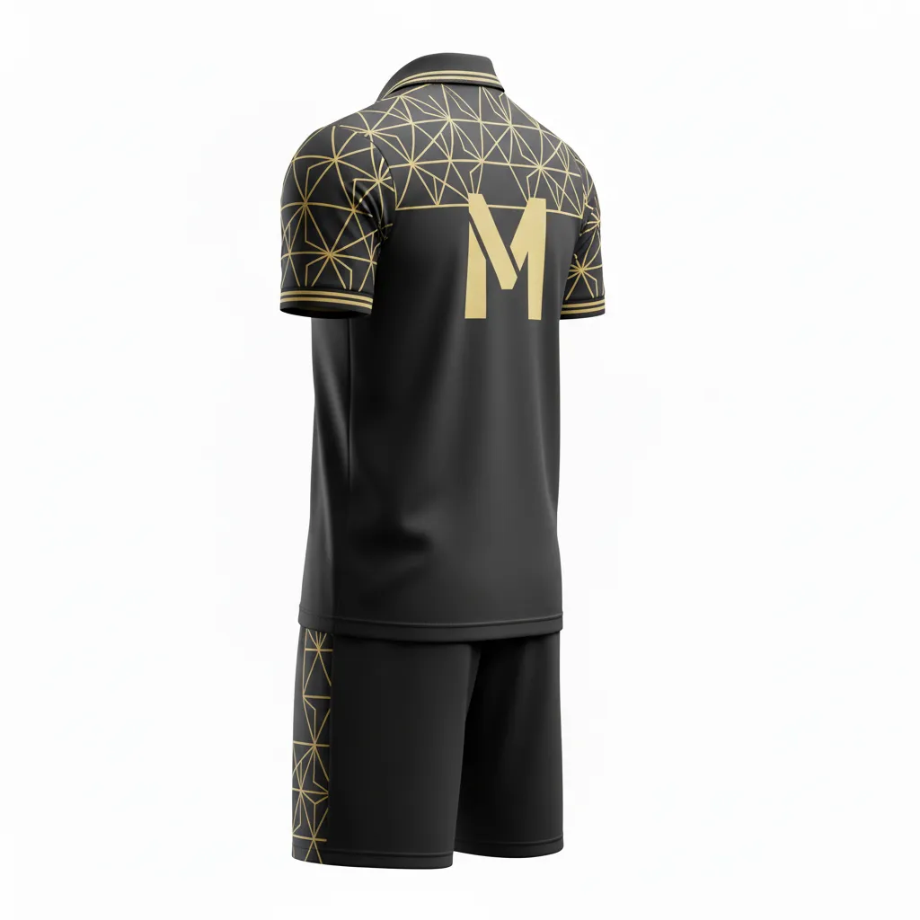 Custom Soccer Collard Soccer Uniform - Black, Gold - Collared Vegas Diamond Pattern - Back View - Kinexa Sportswear