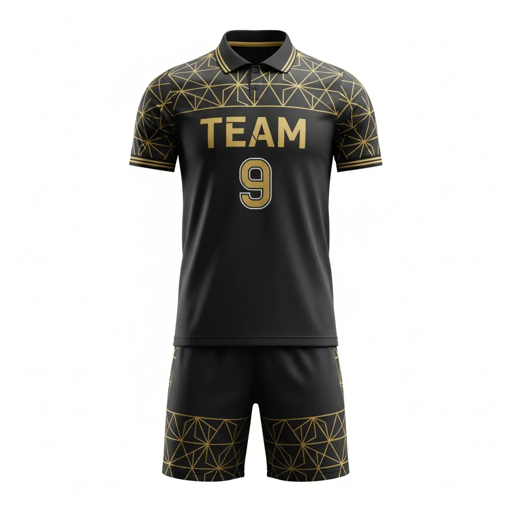 Custom Soccer Collard Soccer Uniform - Black, Gold - Collared Vegas Diamond Pattern - Front View - Kinexa Sportswear