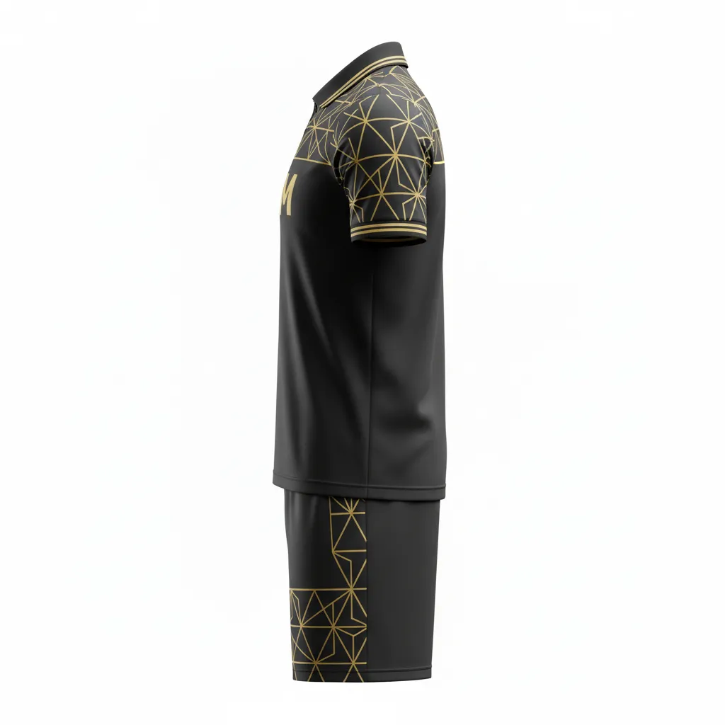Custom Soccer Collard Soccer Uniform - Black, Gold - Collared Vegas Diamond Pattern - Side View - Kinexa Sportswear