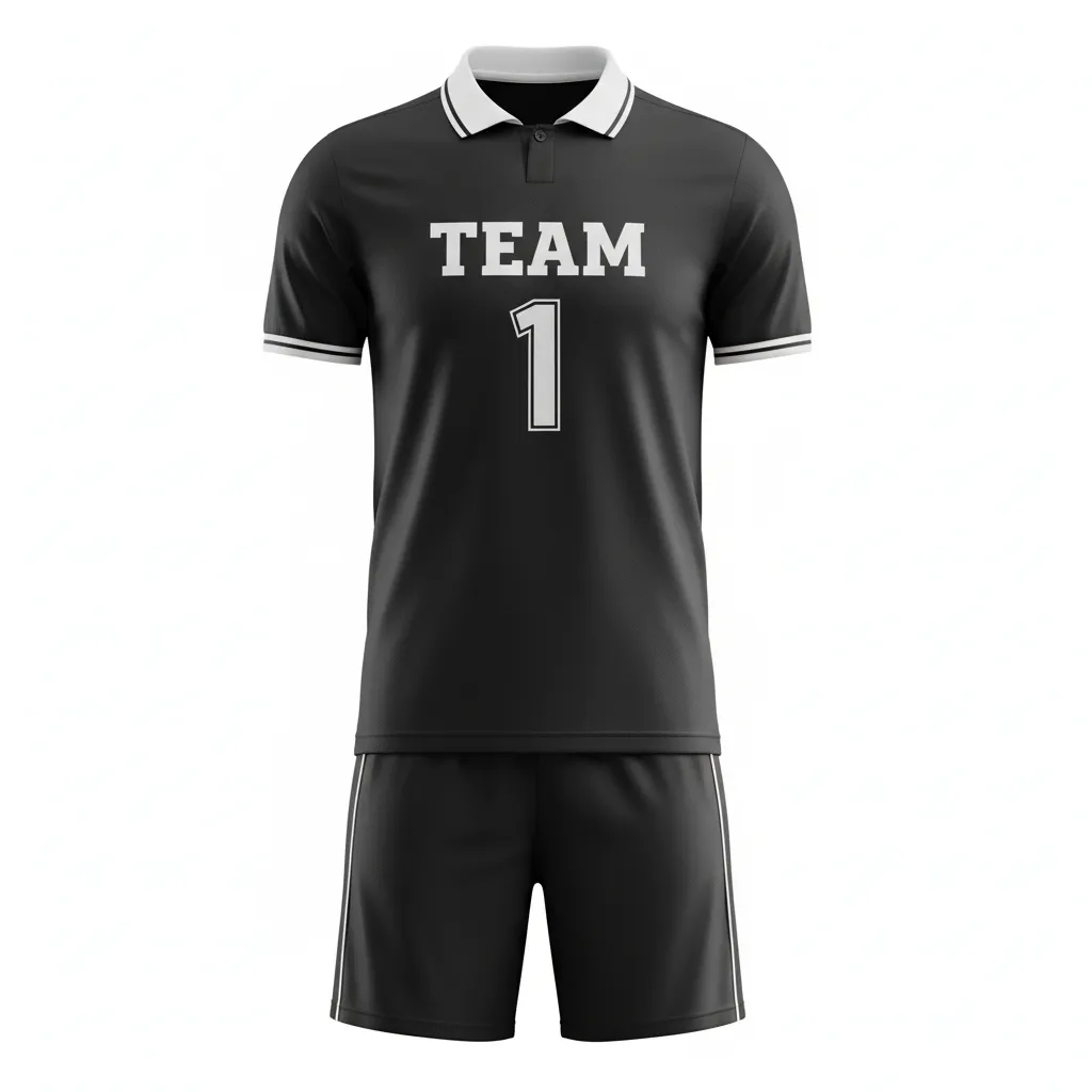 Custom Soccer Collard Soccer Uniform - Black, White - Collared Minimalist - Front View - Kinexa Sportswear