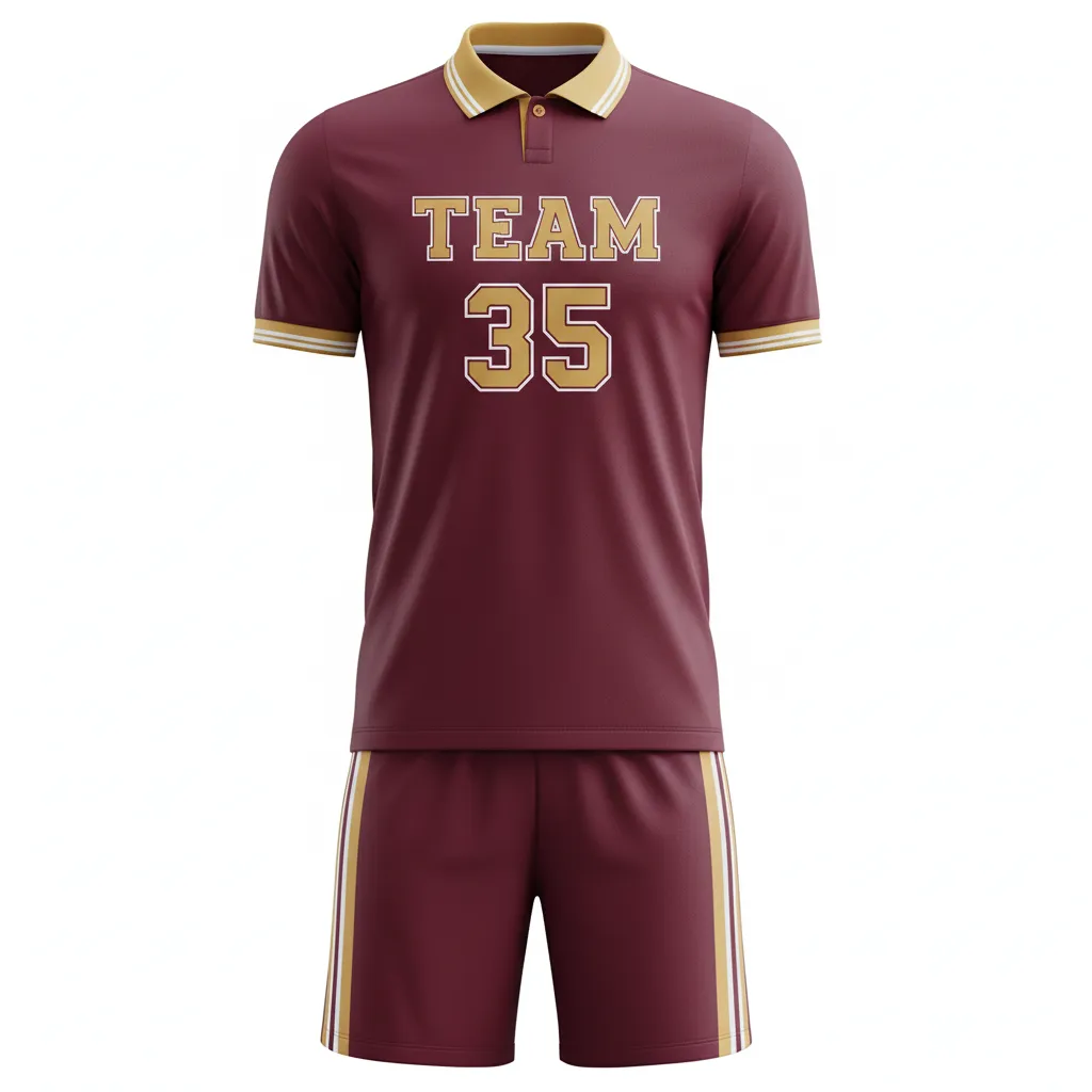 Custom Soccer Collard Soccer Uniform - Burgundy, Gold, White - Collared Elegant - Front View - Kinexa Sportswear