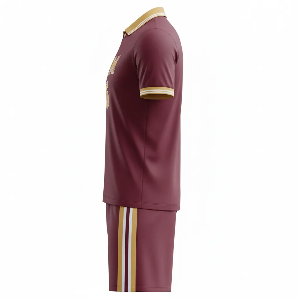 Custom Soccer Collard Soccer Uniform - Burgundy, Gold, White - Collared Elegant - Side View - Kinexa Sportswear