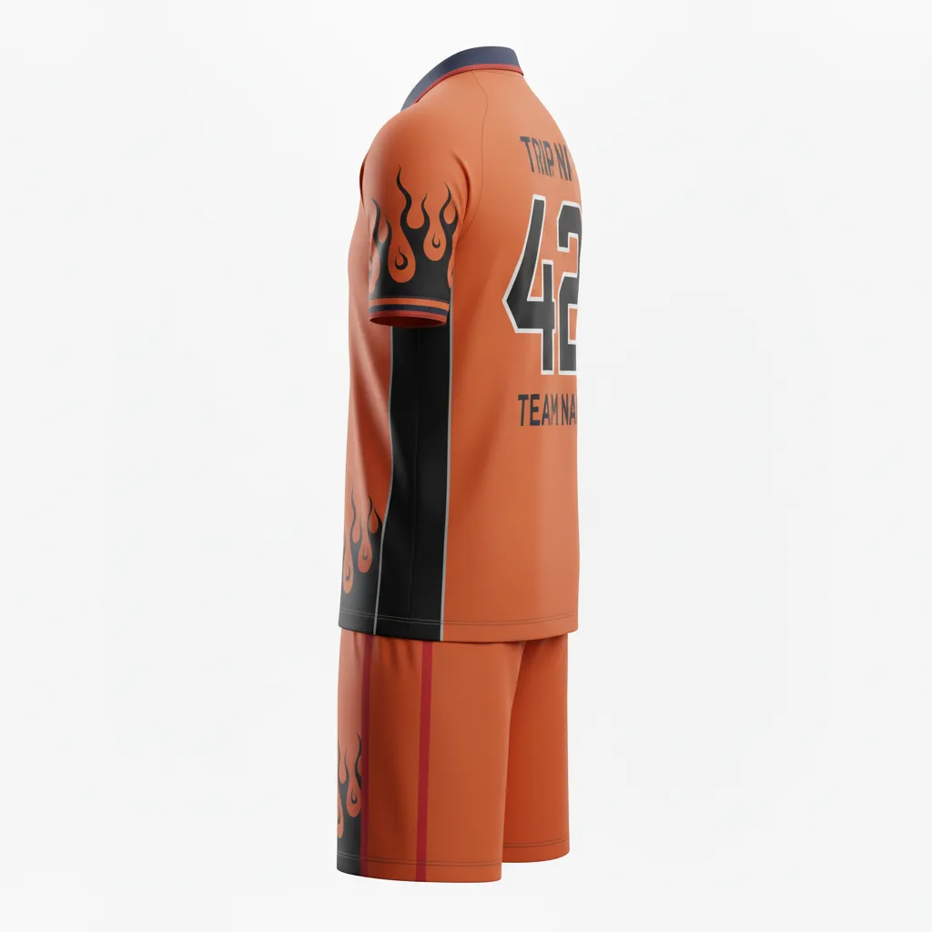 Custom Soccer Collard Soccer Uniform - Burnt, Orange, Black - Collared Flame - Back View - Kinexa Sportswear