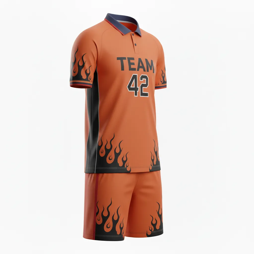 Custom Soccer Collard Soccer Uniform - Burnt, Orange, Black - Collared Flame - Front View - Kinexa Sportswear