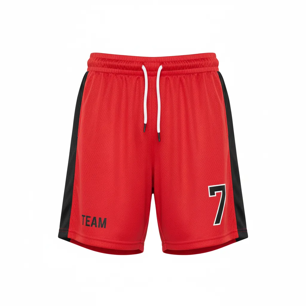 Custom Soccer Custom Soccer Shorts - Red, Black - Athletic Side Panels - Front View - Kinexa Sportswear