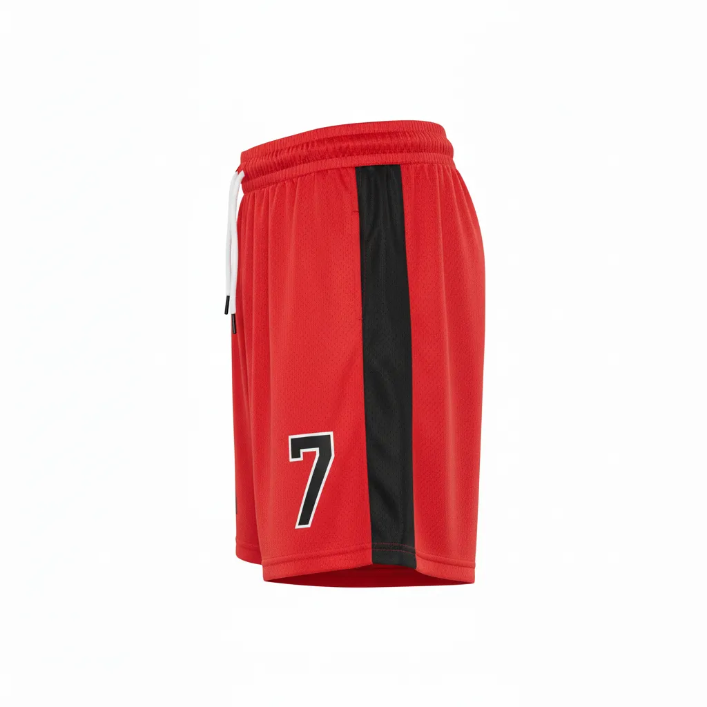 Custom Soccer Custom Soccer Shorts - Red, Black - Athletic Side Panels - Side View - Kinexa Sportswear