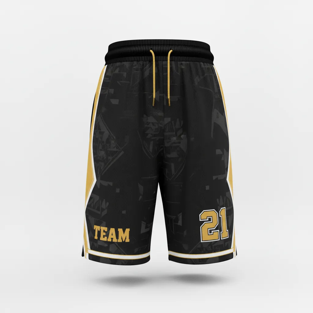 Custom Soccer Custom Soccer Shorts - Black, Gold, White - Vegas - Front View - Kinexa Sportswear