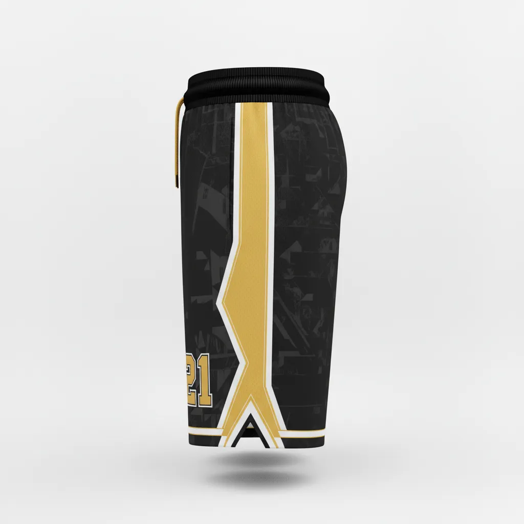 Custom Soccer Custom Soccer Shorts - Black, Gold, White - Vegas - Side View - Kinexa Sportswear