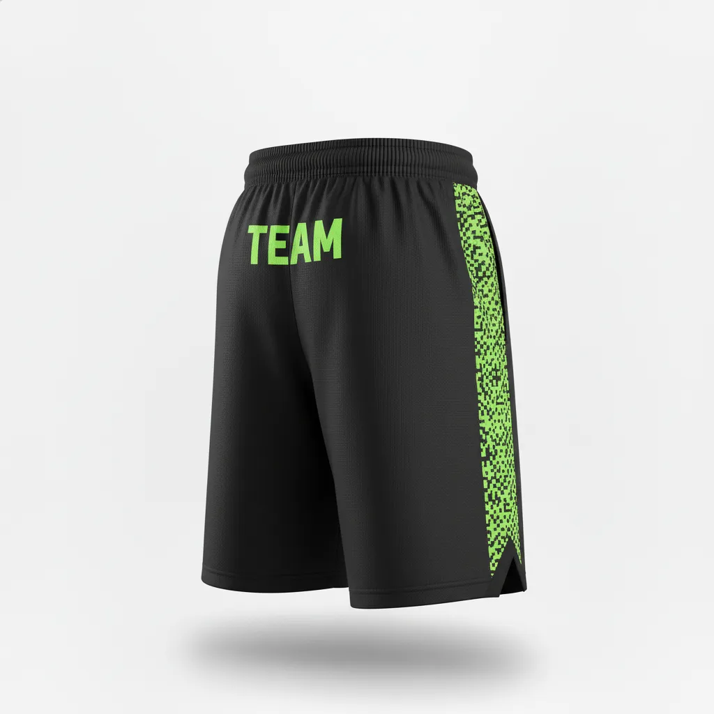 Custom Soccer Custom Soccer Shorts - Black, Green - Neon Digital - Back View - Kinexa Sportswear