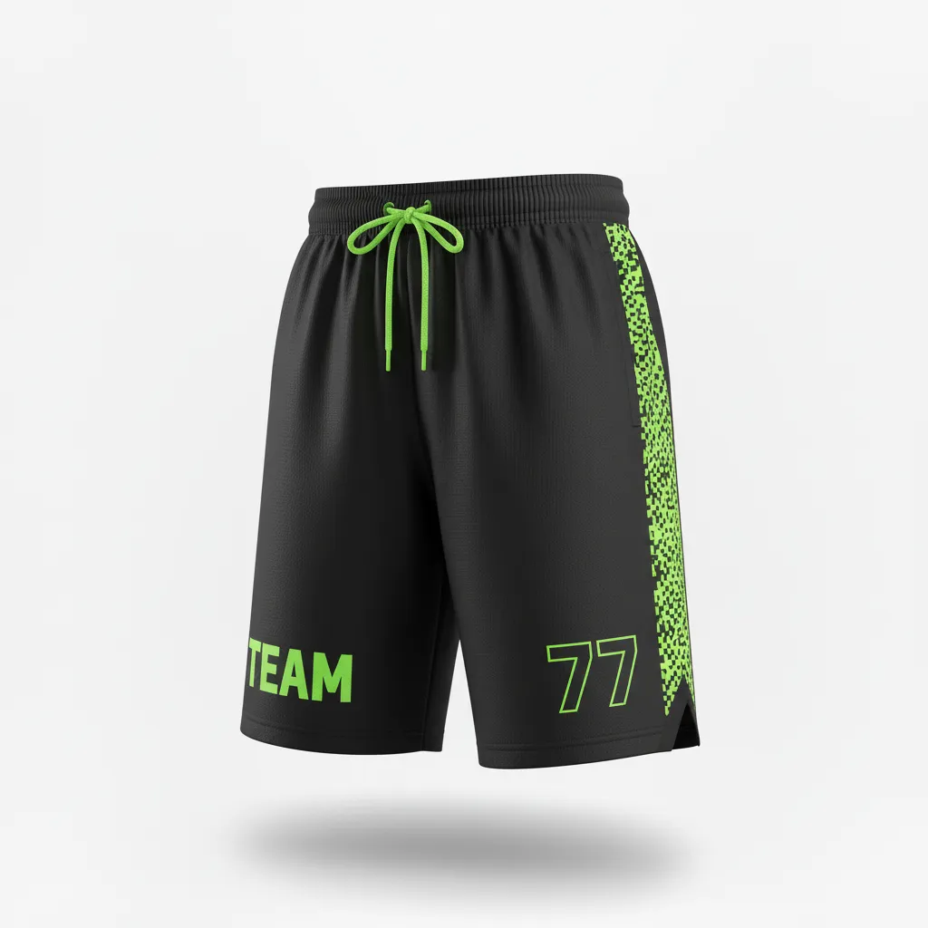 Custom Soccer Custom Soccer Shorts - Black, Green - Neon Digital - Front View - Kinexa Sportswear