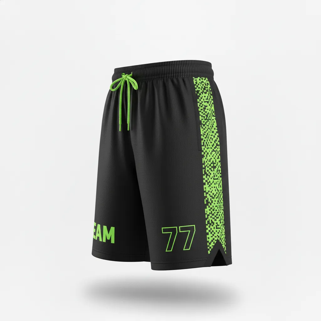 Custom Soccer Custom Soccer Shorts - Black, Green - Neon Digital - Side View - Kinexa Sportswear
