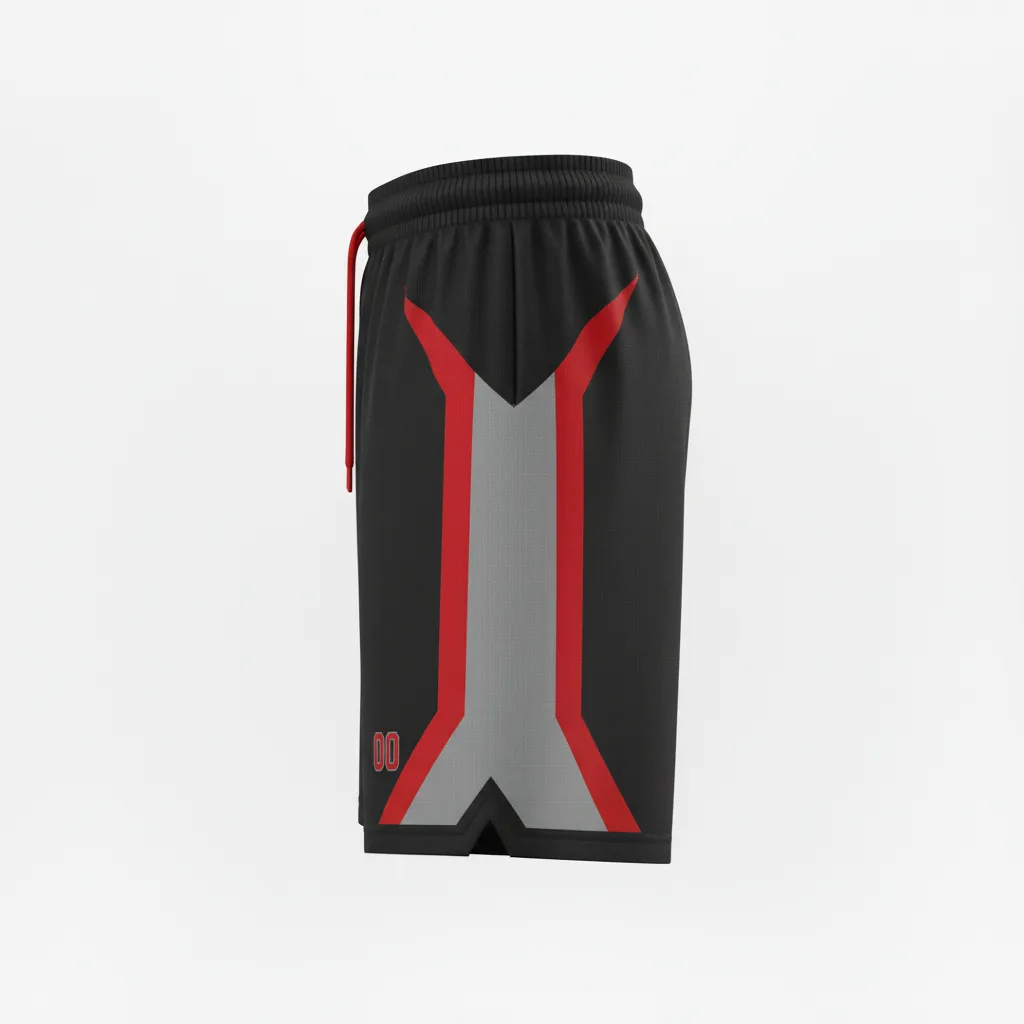 Custom Soccer Custom Soccer Shorts - Black, Red, Grey - Modern - Back View - Kinexa Sportswear