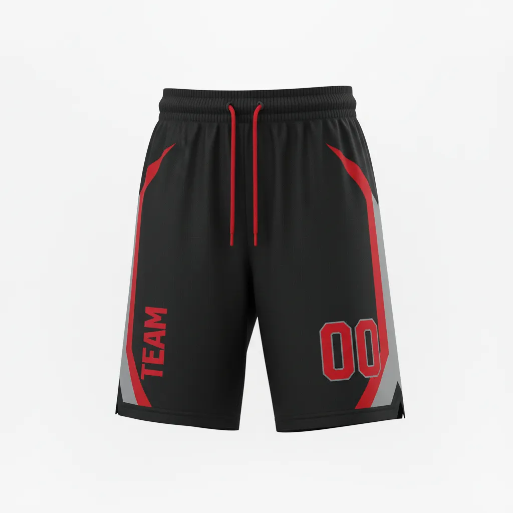 Custom Soccer Custom Soccer Shorts - Black, Red, Grey - Modern - Front View - Kinexa Sportswear