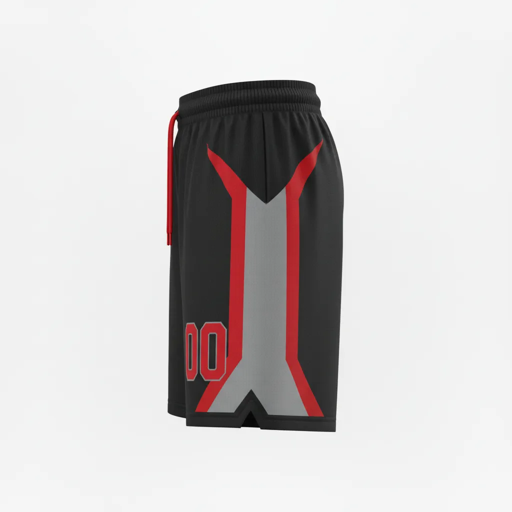 Custom Soccer Custom Soccer Shorts - Black, Red, Grey - Modern - Side View - Kinexa Sportswear