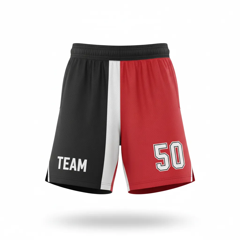 Custom Soccer Custom Soccer Shorts - Black, Red - Split - Front View - Kinexa Sportswear