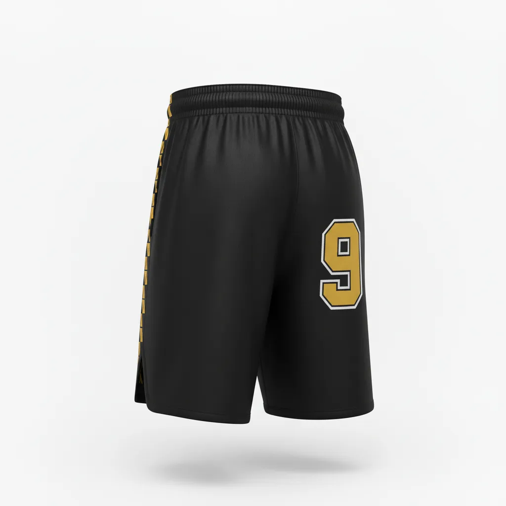 Custom Soccer Custom Soccer Shorts - Black, Gold - Vegas Geometric - Back View - Kinexa Sportswear